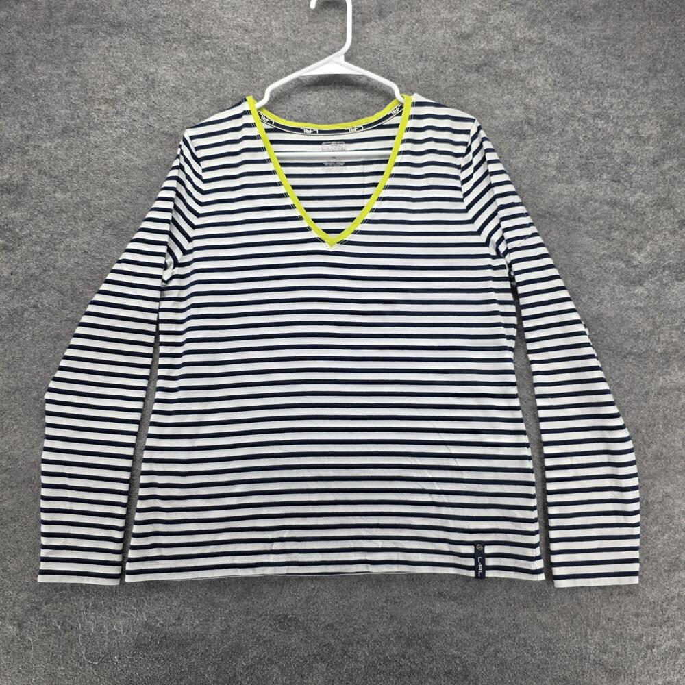 Lauren Ralph Lauren T-Shirt Womens XL Blue Striped Jersey V-Neck Long Sleeve